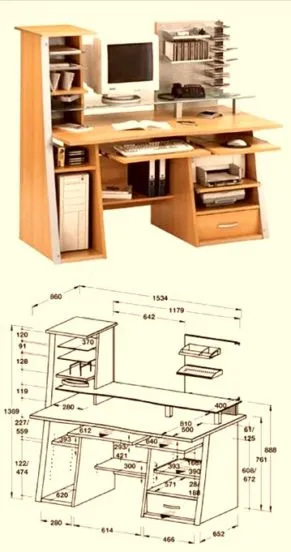 Компьютерный стол, сделанный своими руками: чертеж схемы, (подборка фото)
