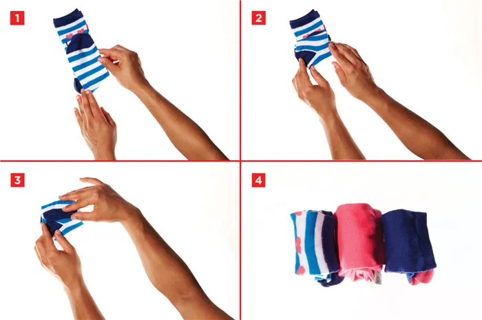 Компактное складывание позволяет легко хранить носки в шкафу