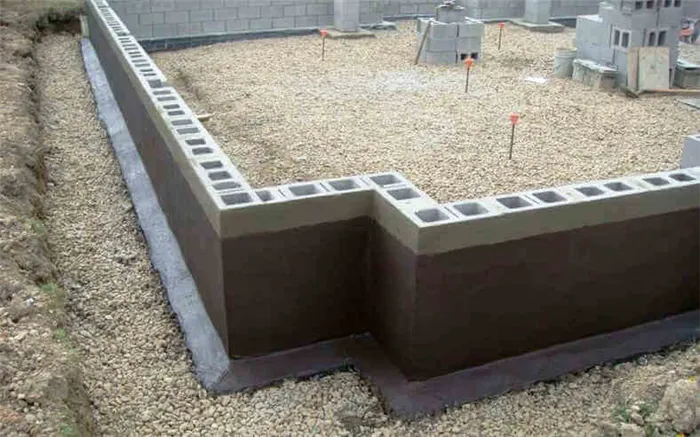Дешевый сборный ленточный фундамент из бетонных блоков для дома с подвалом