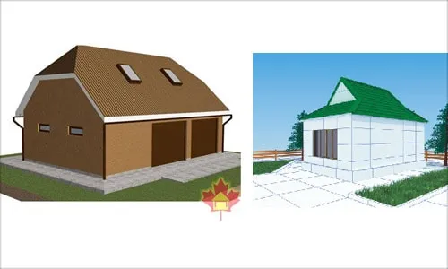 Первый вариант слева и второй вариант вальмовой крыши справа.