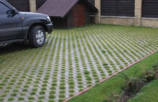 Парковочные решетки не пластиковые, а сделаны из бетона с отверстиями для травы.