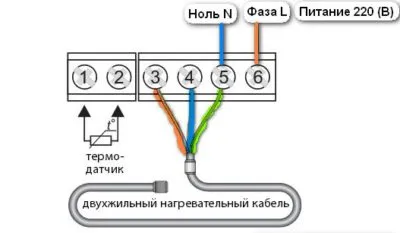 Схема подключения двухжильного кабеля