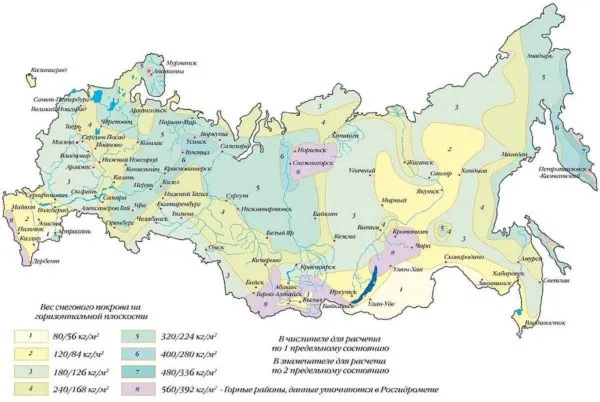 Карта снеговых нагрузок в Российской Федерации