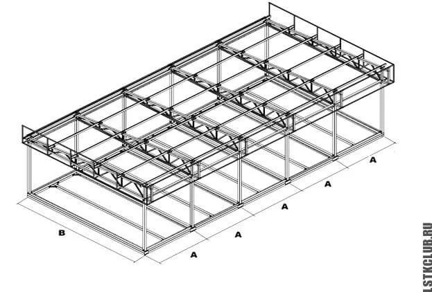 Конструкция металлической конструкции с одноразмерной крышей
