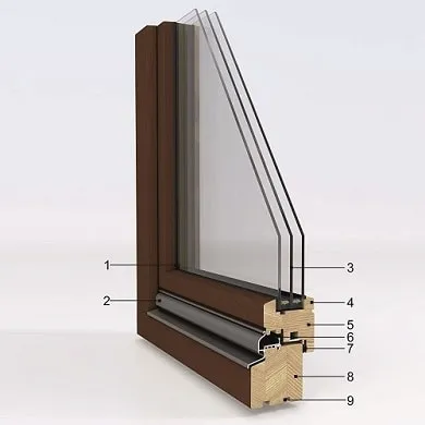 Секция окна деревянной рамы