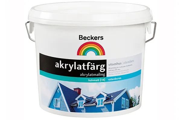 Например, краски Akrylatfarg предназначены для наружного применения, где состав поверхности не представляет интереса, а сушка дает мягкий полуоттенок, который не обесцвечивается даже на жарком солнце.