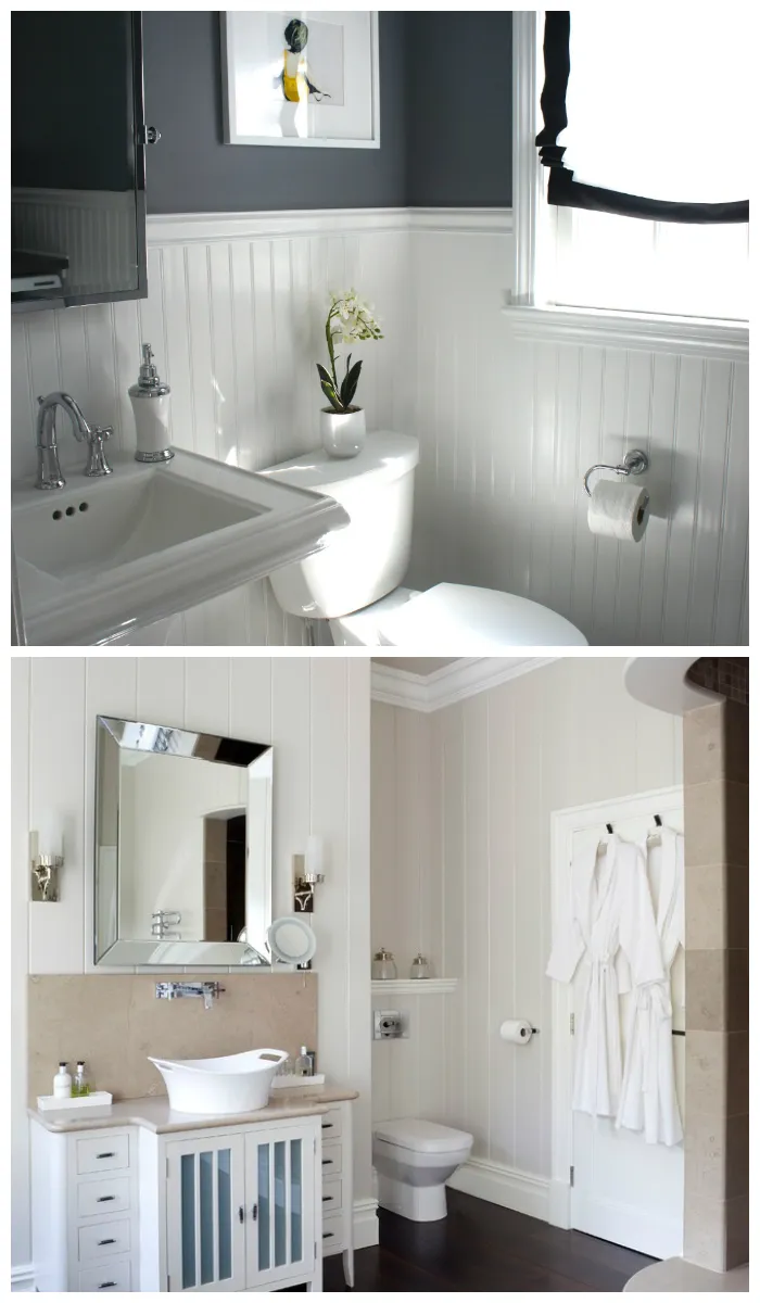 Современный интерьер ванной комнаты с пластиковой плиткой